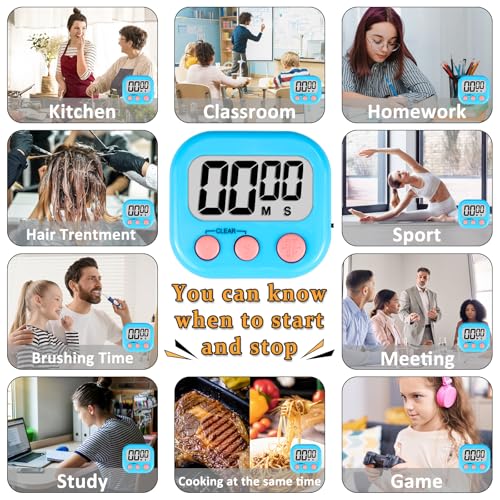 Digital Kitchen Classroom Timers for Kids Cooking 12pcs Blu Grn Pk (Blue & Green & Pink)
