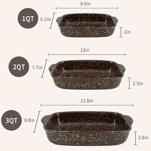 3 Pack Ceramic Baking Dishes for Oven (Brown)