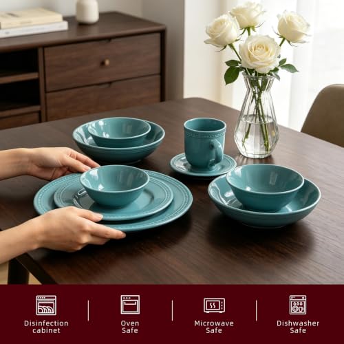 HomeVSS 56 Pc Pearl Dots Stoneware Dinnerware Set