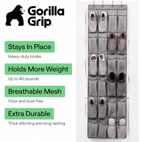 Over the Door Shoe Organizer (Grey / 24 Pockets/4 Hooks)
