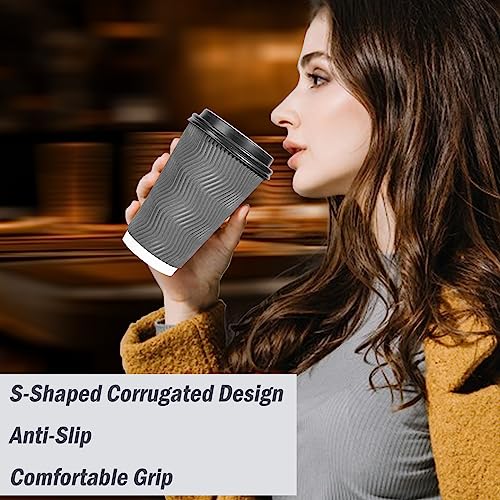 500 Pack 16 oz Insulated Disposable Coffee Cups With Lids (Gray / 16OZ-500Pack)