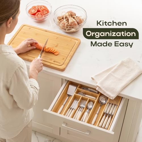 Drawer Organizer for Kitchen Organization (Natural / 8 Slot)