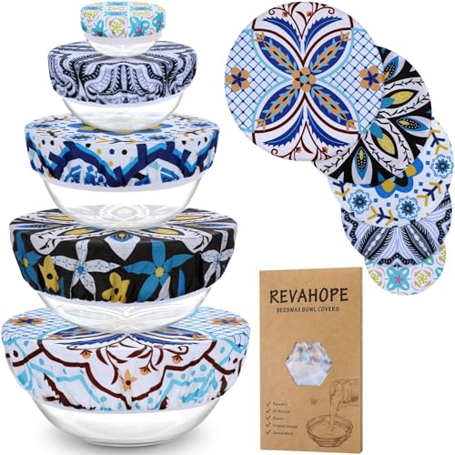 5Pcs Reusable Beeswax Elastic Bowl Covers for Bread Proofing and Food Cover (Moroccan Style)