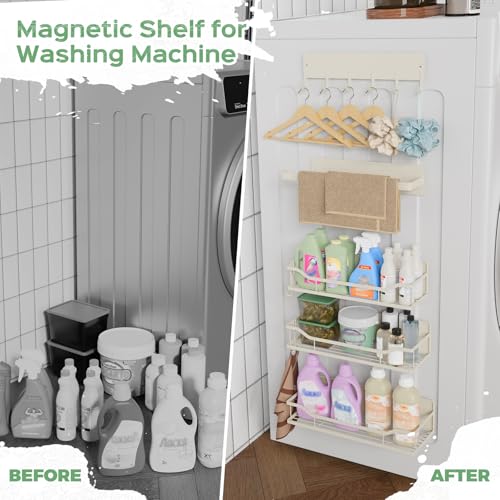 5 Pack Multifunctional Magnetic Shelves for Refrigerator Spice Rack & Washing Machine Organize (Flat style, Cream)