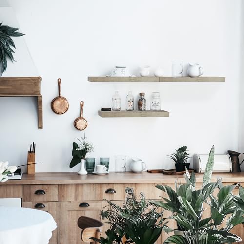 Floating Shelves for Grey Wood Shelf for Bedroom (Grey / 36"-3pack)