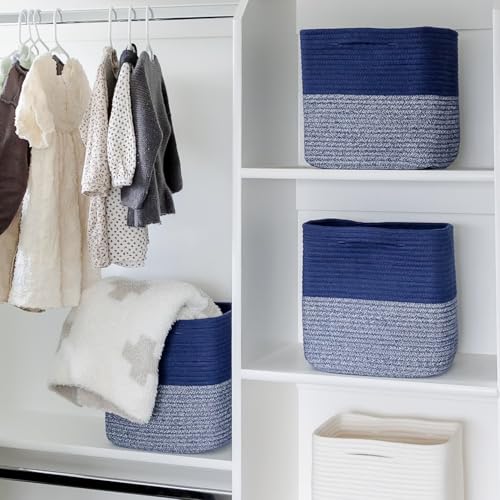 13 Inch Cube Storage Bins Cotton Rope Woven Baskets for Organizing 3 (Dark Blue & Mixed Dark Blue / 13 x 13 x 13 (Standard))