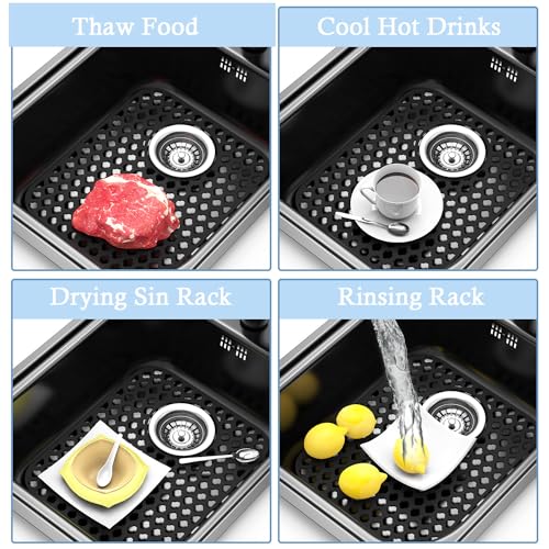 2 Pack Silicone Sink Protector Mat for Kitchen Sink Rear Drian Black (Black)