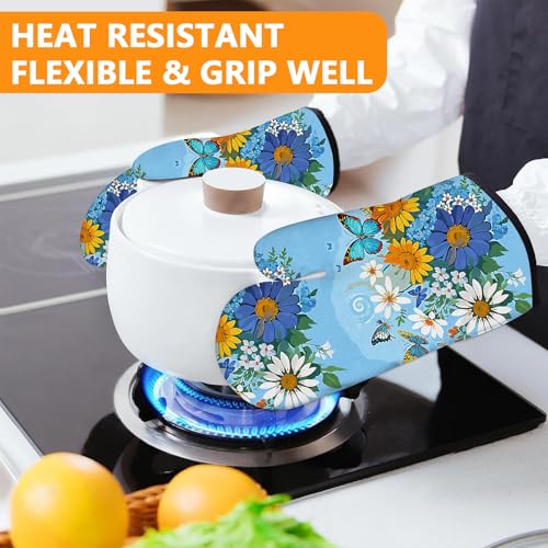 Sunflower Butterfly Oven Mitts and Pot Holders Sets 4Pcs (Sunflower Butterfly)