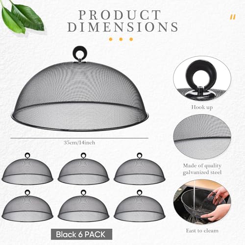 6 Pcs Metal Mesh Food Cover Outdoor Food Tents (Black / 14 Inch)