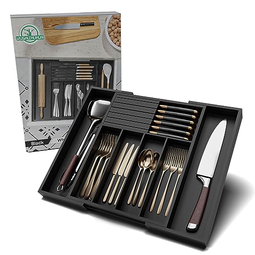 Utensil Organizer Silverware Tray for Drawer (Black)