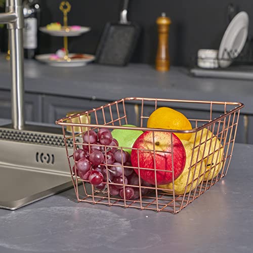 Wire Kitchen Storage Basket 4 Packs (Rose gold)