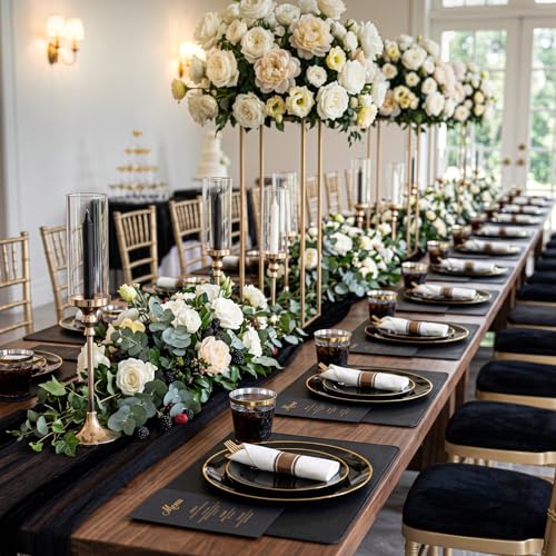 200Pcs Black Plastic Plates (Black and Gold / 200PCS)