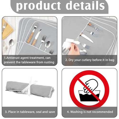 6 Pcs Anti Tarnish Silverware Storage Bags Felt (6 Slots / Gray)