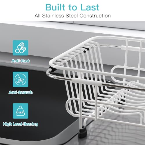 White Dish Drying Rack in Sink with Utensil Holder (White / For 10"-12"w Sink)