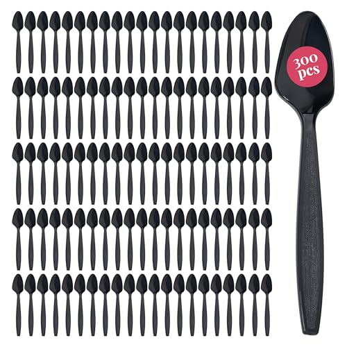 300 Black Plastic Spoons Bulk (300ct / Black)