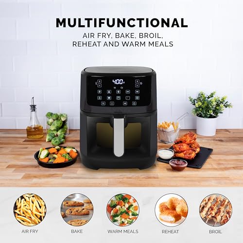 Air Fryer 7 Quart Capacity with Touchscreen Controls 10 Cooking Presets in 12 Food Categories with Large Illuminated View Window and Nonstick Basket & Trivet