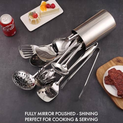 18 10 Stainless Steel Kitchen Utensils Set with Holder for Countertop (12-Pieces)