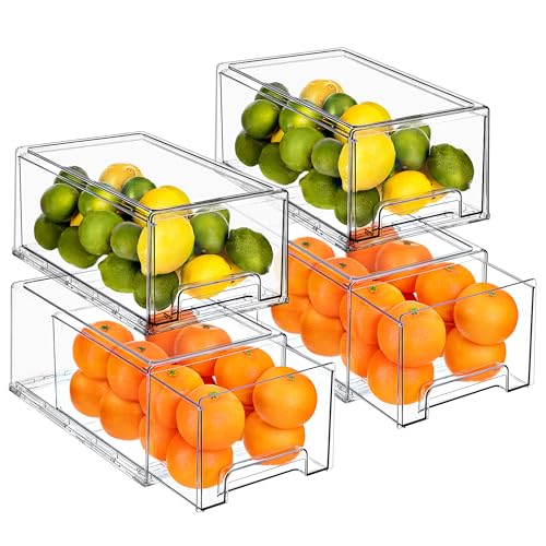 Clear Storage Drawers for Refrigerator (4 Pack / Large)