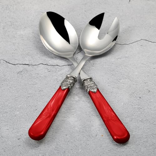2 piece Salad Servers Stainless Steel Salad Serving Set Salad Fork and Spoon (Red)