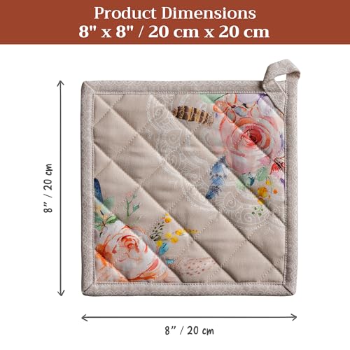 Pot Holders 100% Cotton Potholders (065 - Ibiza - Beige / 8" x 8" (Pot Holder Pack of 2))