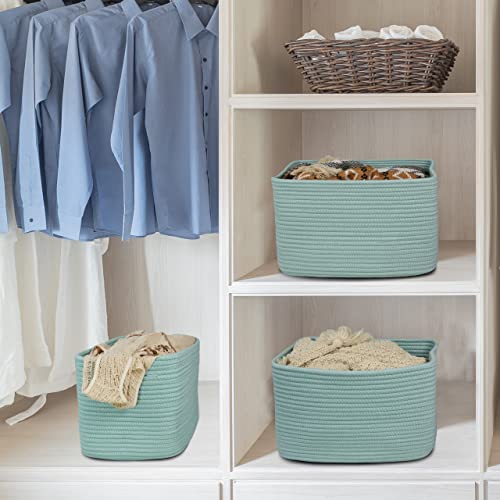 Woven Cotton Rope Storage Baskets 15x10x9.3" 3 Pack Green (Green)