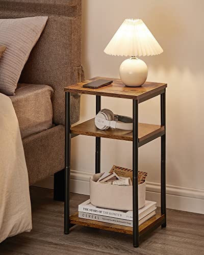 Side Table Small End Table (Rustic Brown + Ink Black)
