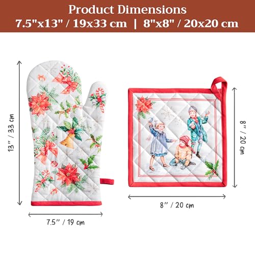 100% Cotton Oven Mitt & Pot Holder Set (101 - Chromo / 7.5" x 13" & 8" x 8" (Oven Mitt & Pot Holder))
