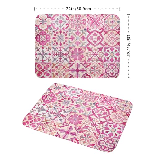 Pink Mexican Tiles Dish Drying Mat Absorbent Microfiber Dish Drying Pad for Kitchen Multi (Mexican Tiles Pink / 24" x 18")