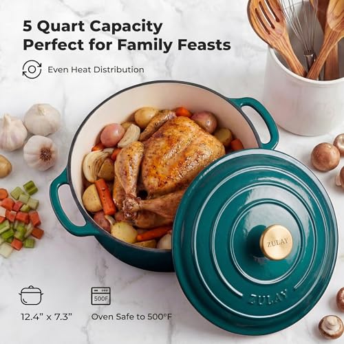 5 Quart Enameled Cast Iron Dutch Oven Pot with Lid (Emerald / 5 Quart)