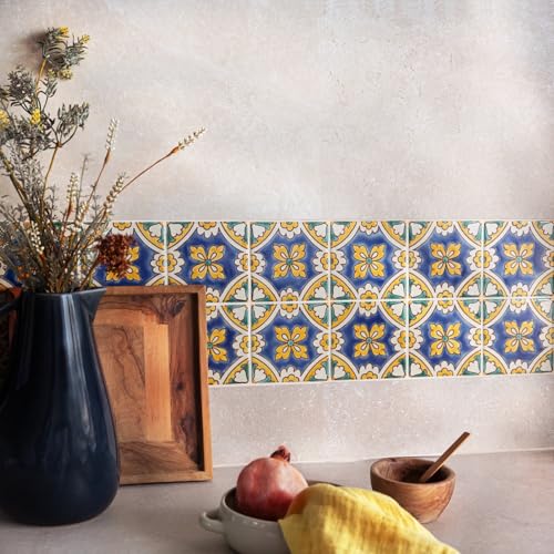 Set of 9 Decorative Ceramic Tiles (Mediterranean / 4" x 4" (9 Tiles - 1 Sq Ft))