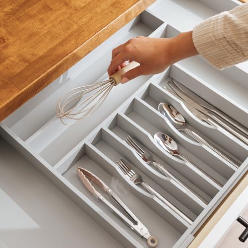 Silverware & Utensil Drawer Organizer (Gray Bamboo / From 18" to 33" Wide)