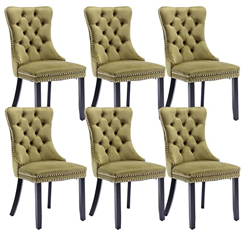 Olive Green Velvet Dining Chairs Set of 6 (Olive Green)