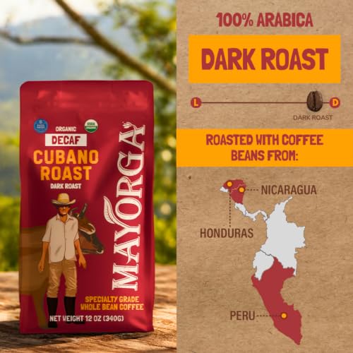 Decaf Dark Roast 12oz Bag Cafe Swiss Water Decaffeinated Cubano Roast 100% Arabica Whole Coffee Beans (12 Ounce (Pack of 1))