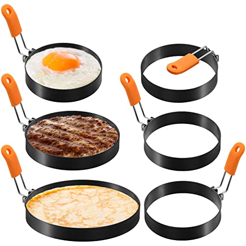6 Pcs Egg Rings Griddle Pancake Molds (Round Style / 4 inches, 6 inches, 8 inches)