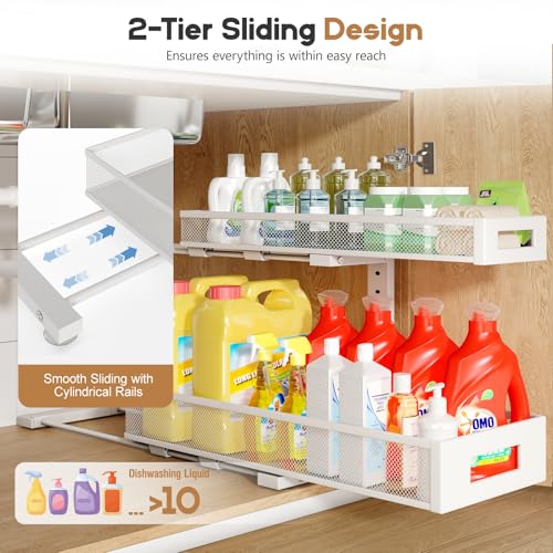 2 Pack 20.47IN Depth Under Sink Storage Organizer (White / 2 Pack-20.47"Dx11.4"-16.14"H)
