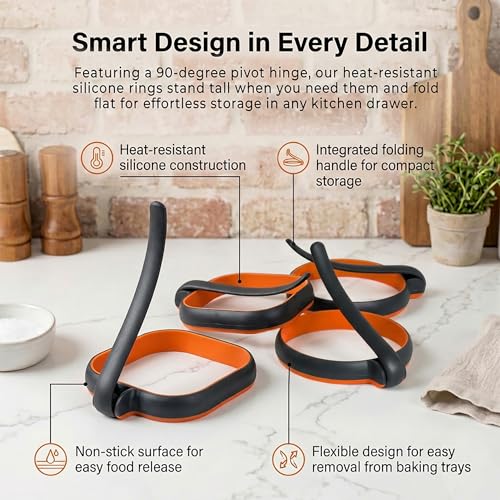 Silicone Egg Rings For Egg Mcmuffins Maker (2Pcs Round+2Pcs Square / Black)
