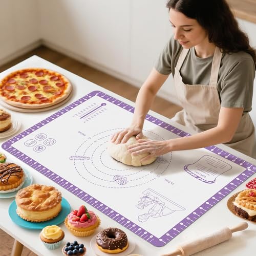 Silicone Pastry Mat with 10 Useful Recipes (Purple / 28"L x 20"W)