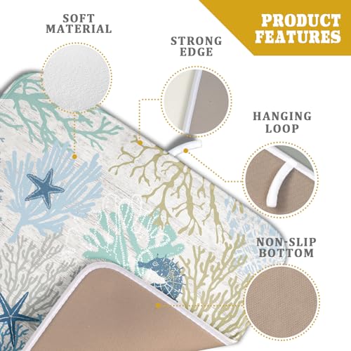 Blue Coral Dish Drying Mat Coastal Starfish Dishes Pad Hanging Drainer Mats Reversible Absorbent Kitchen Counter Protector 16x18 Inch (starfish coral / 16" x 18")