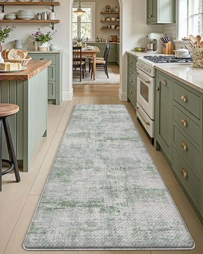 Kitchen Floor Mats Cushioned Anti Fatigue Runner Rug 23x86 Green (Green / 86"L x 23"W x 0.4"Th)