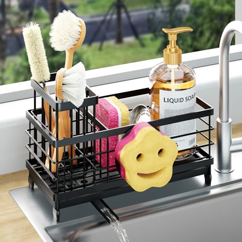 Sponge Holder for Kitchen Sink (Black / with Smiley Face Sponge Holder（single）)
