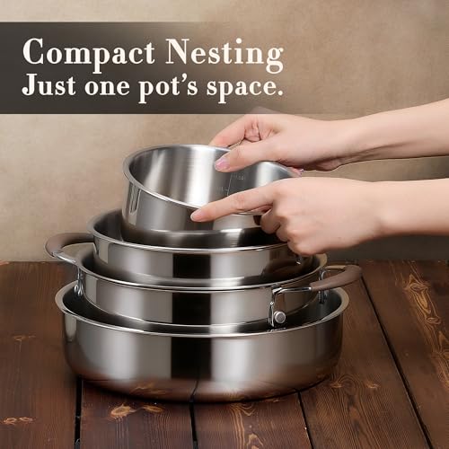 19pcs Tri Ply Stainless Steel Cookware Set with Detachable Handle (Silver / 19 pieces)