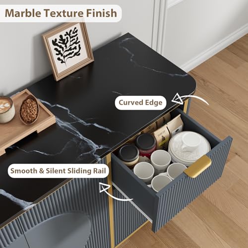 47.3" Modern Buffet Cabinet with Storage (Navy Blue-3draws)