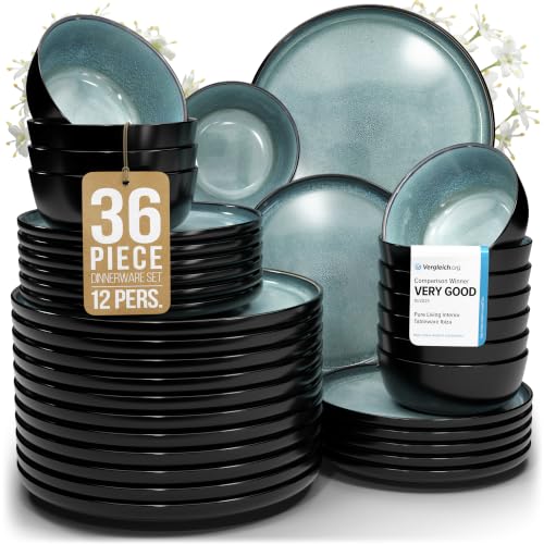 36 Piece Stoneware Dinnerware Set for 12 (Dark / Petrol / Set for 12 (36pcs))