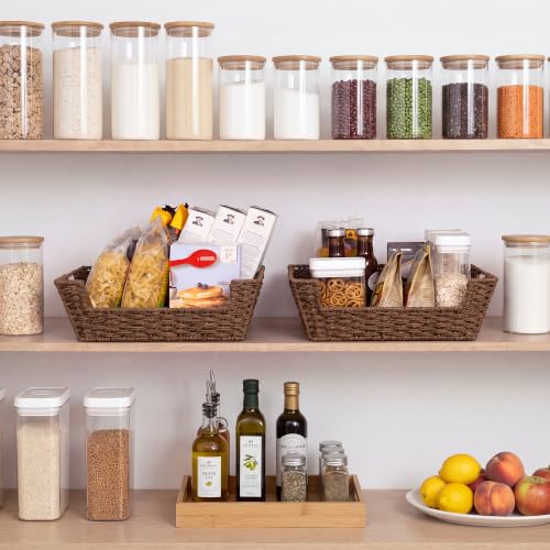 Woven Baskets for Organizing (Brown / 16 ½"L x 12 ½"W x 5"H)