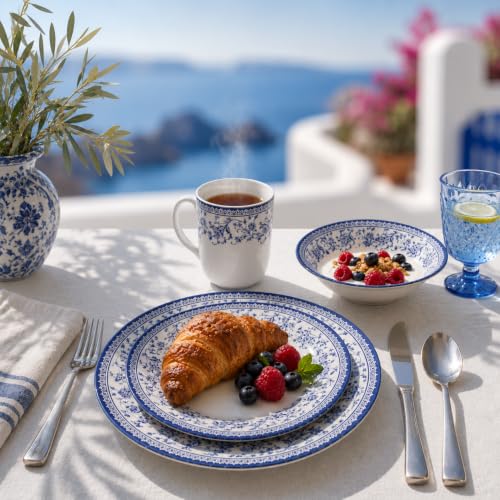 24 Piece Porcelain Dinnerware Set for 6 (Aster Blue / 24)