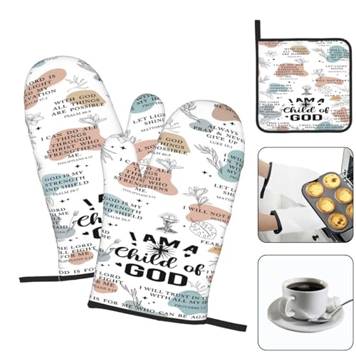 Christian Oven Mitts and Pot Holders Sets of 3 (Funny)