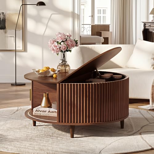 31.5" Round Coffee Table with Storage (Round_brown / 31.5" Round)