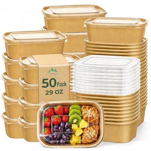 50 Pack 29 OZ Large Paper Bowls with Lids (29OZ-50PACK)