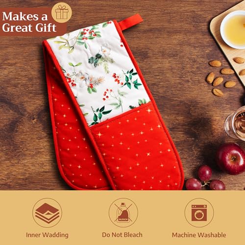 Double Oven Mitts 100% Cotton Double Oven Glove (107 - Noel / 7" x 35" (Double Oven Mitt))