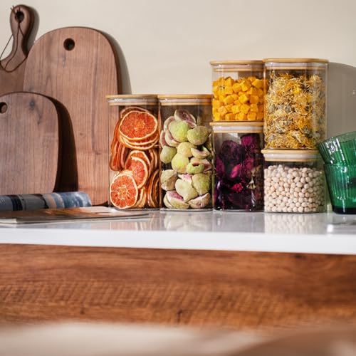 22oz/37oz/50oz Square Glass Storage Containers with Lids 6-Pack (22oz*2/37oz*2/50oz*2)
